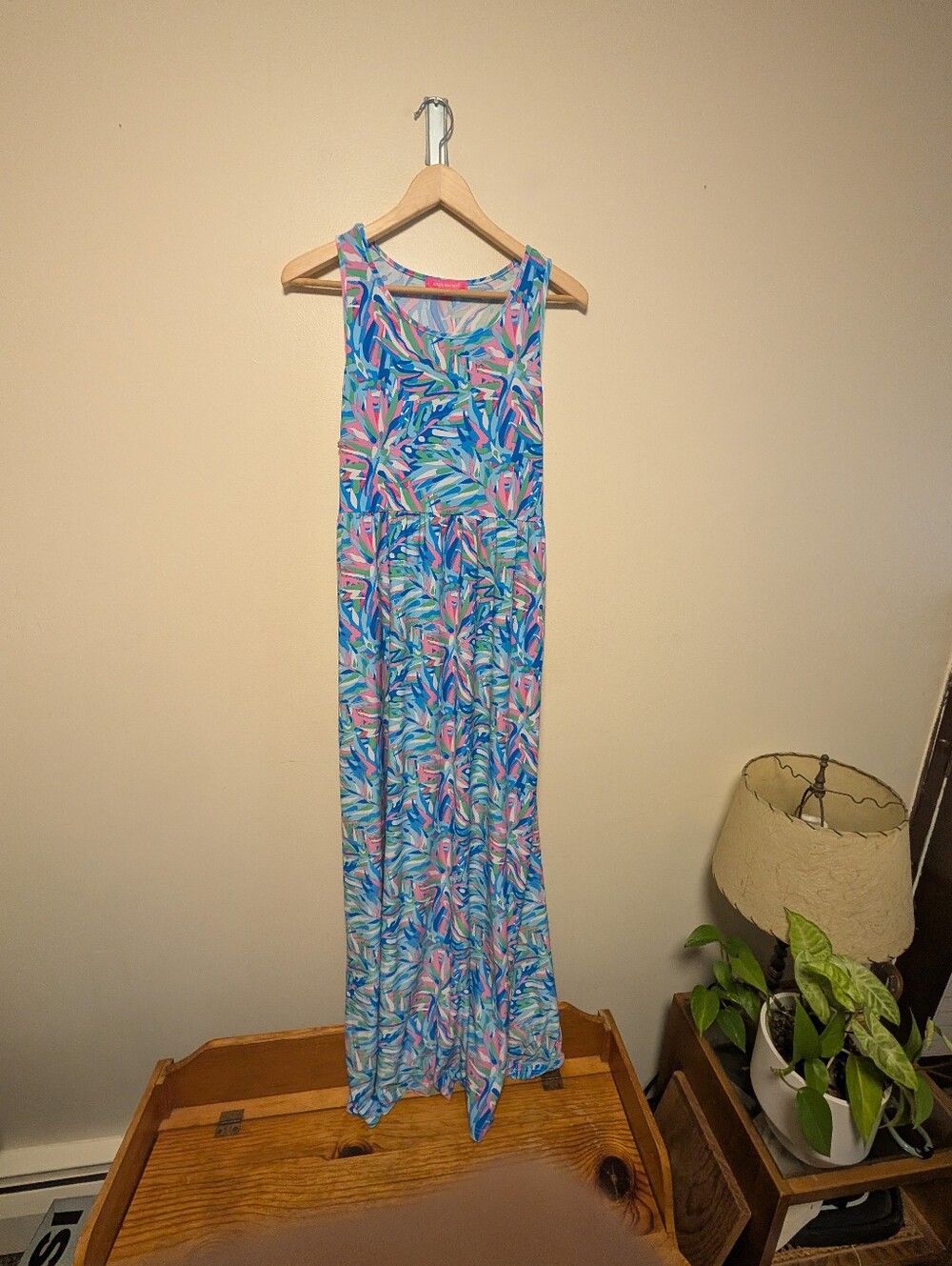 Simply Southern Tropical Palm Print Sleeveless Maxi Dress Large